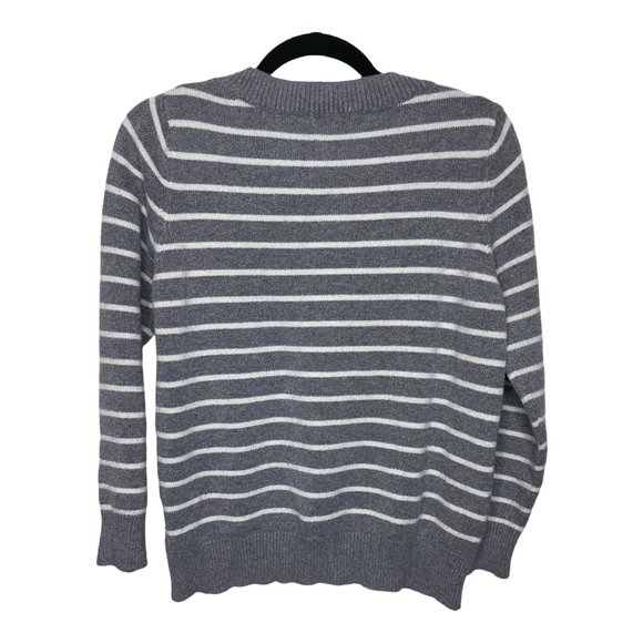 Women's Emory Park Long Sleeve V-Neck Gray White Stripe Sweater  | L - Picture 2 of 5